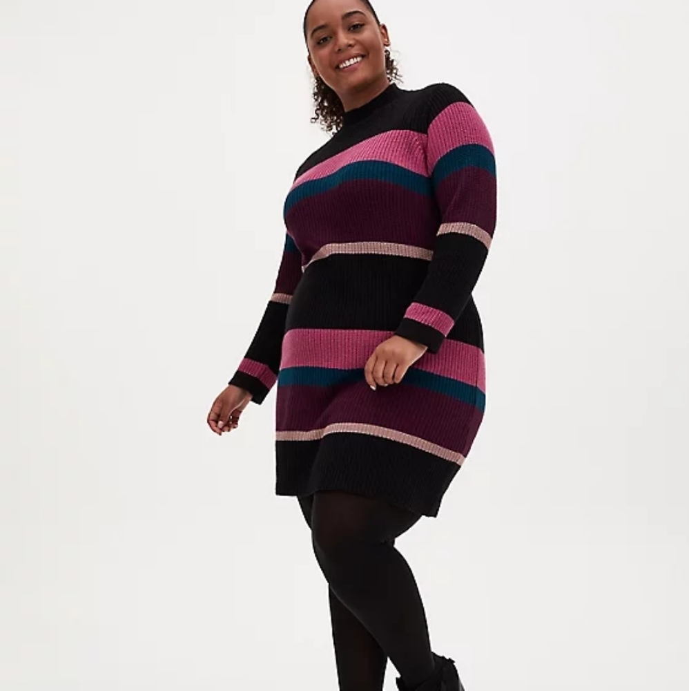 NWT Torrid mock neck sweater dress, sz 1. Striped​